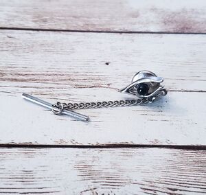 Vintage Tie Tack - Silver Tone & Black